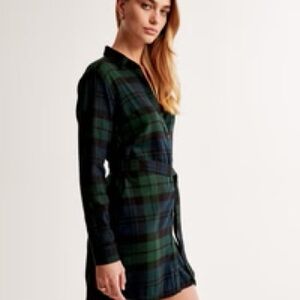 Abercrombie & Fitch flannel shirt dress green/navy plaid with belt, Size XS